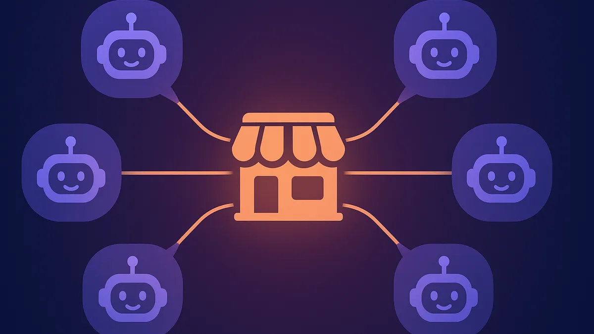 Conceptual illustration of a business being cited by AI search assistants like ChatGPT and Google AI Overviews
