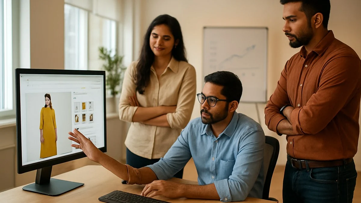 Ecommerce team reviewing a D2C product listing page and organic traffic growth during a 2026 SEO audit