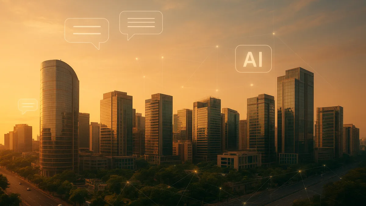 New Delhi business district skyline representing the local market context for AI search optimization services