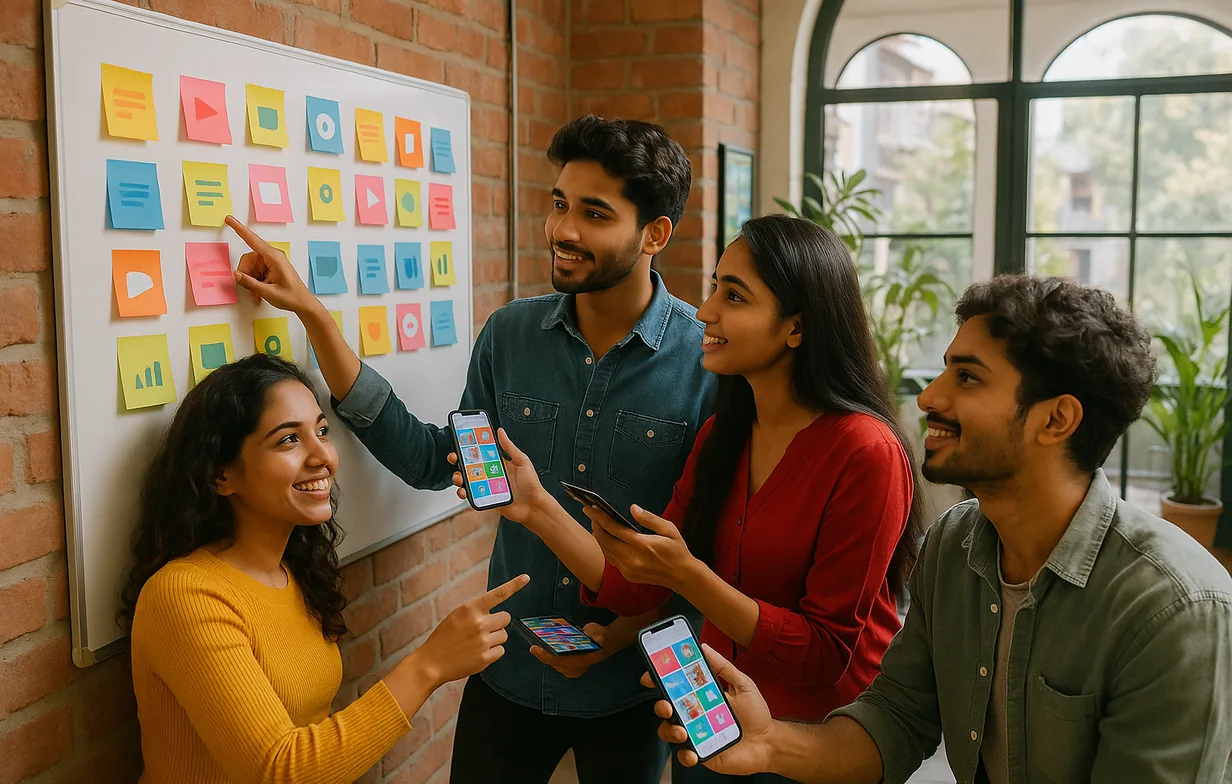 Social media marketing team planning content for Delhi brands