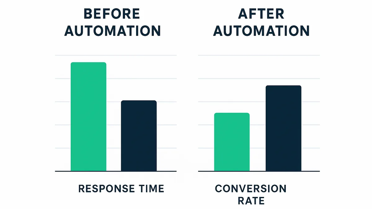 Chart comparing WhatsApp response time and lead conversion before and after automation for Delhi small businesses