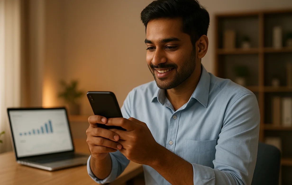 WhatsApp chatbot interface for Indian SMBs showing automated conversation flows and business analytics
